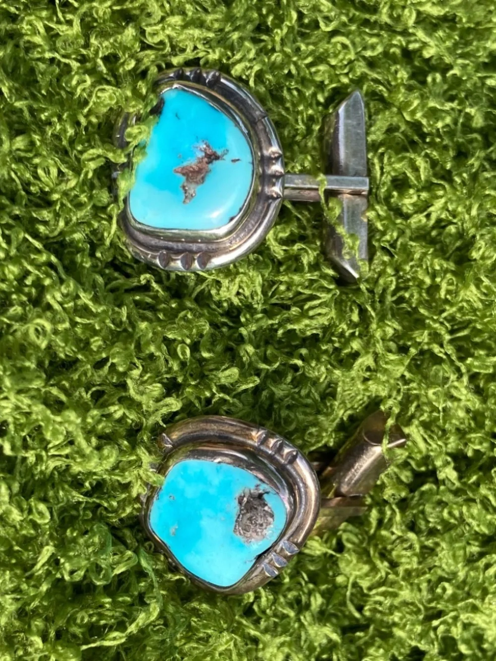 Men’s Simple Solid Sterling Silver and Turquoise Cufflinks